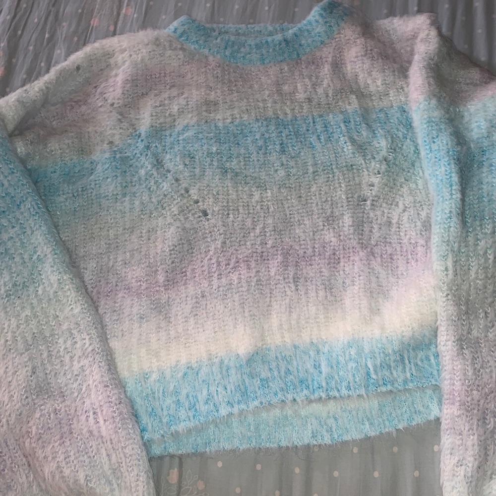 Cropped Fuzzy Knitted Sweater- Space dye color